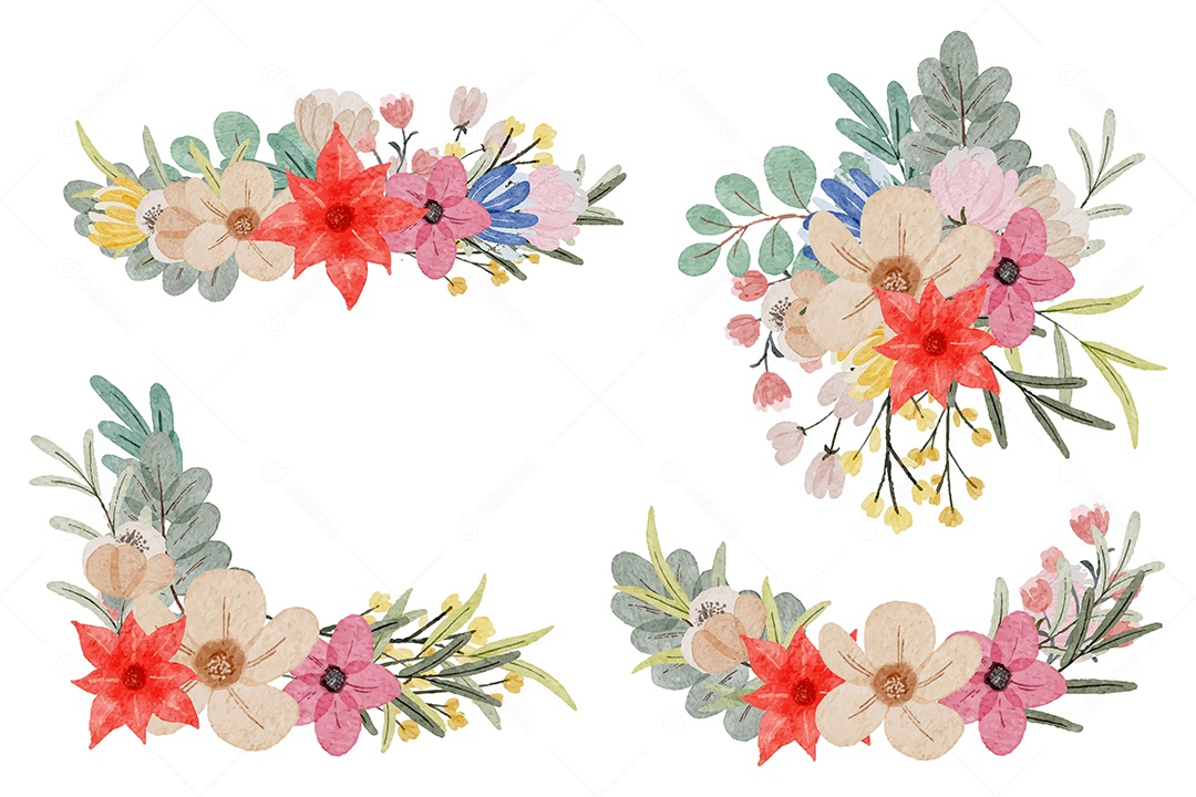 Lindas Flores de Buquê para Decoração Vetores EPS Editável