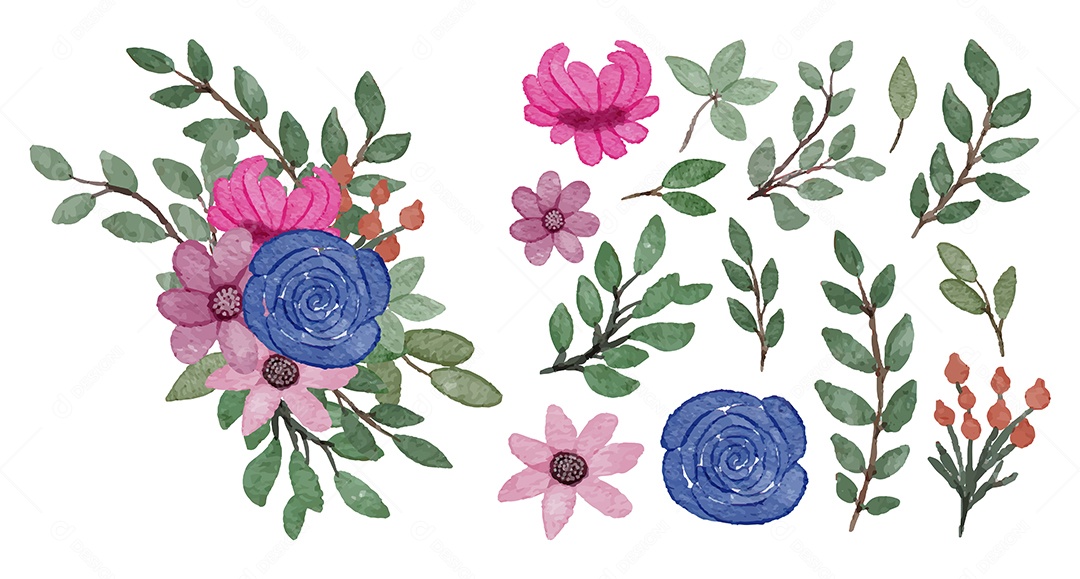 Lindas Flores de Buquê para Decoração Vetores EPS Editável