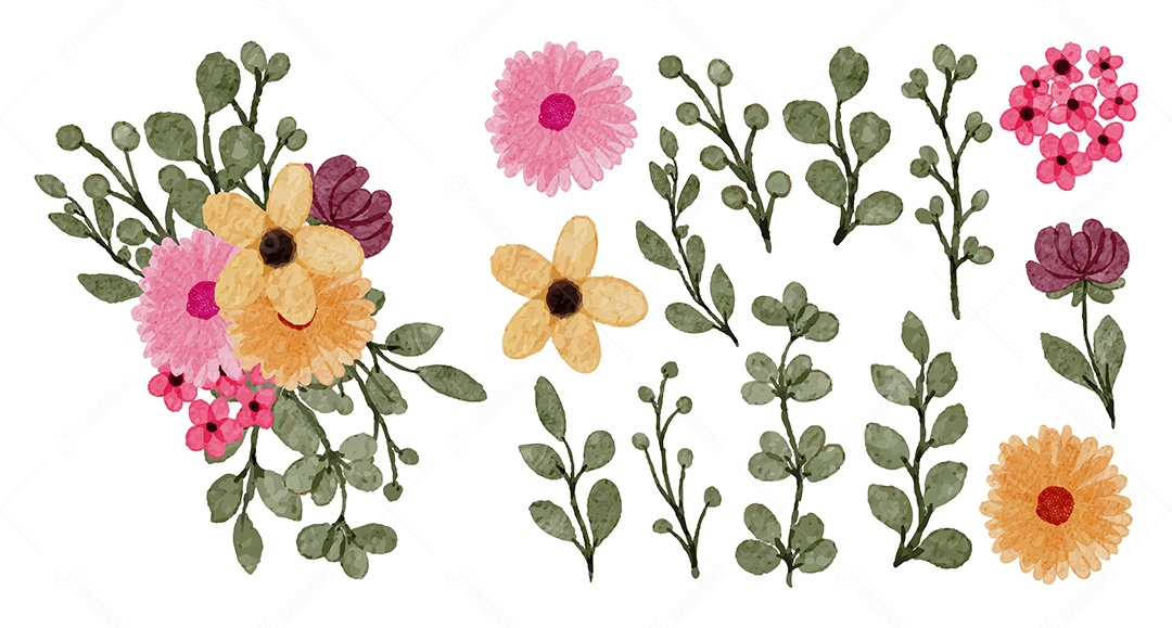Lindas Flores de Buquê para Decoração Vetores EPS Editável