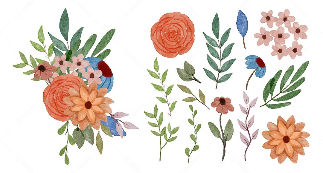 Lindas Flores de Buquê para Decoração Vetores EPS Editável