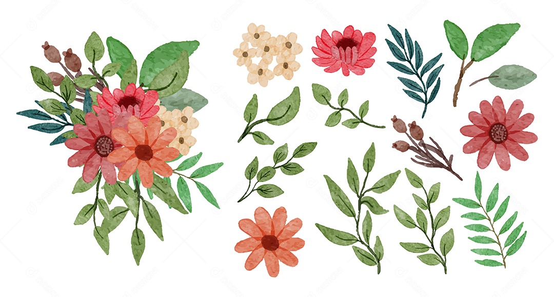 Lindas Flores de Buquê para Decoração Vetores EPS Editável