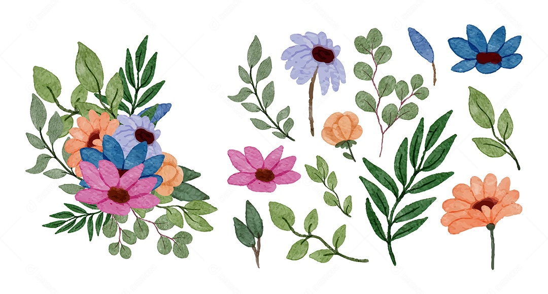 Lindas Flores de Buquê para Decoração Vetores EPS Editável