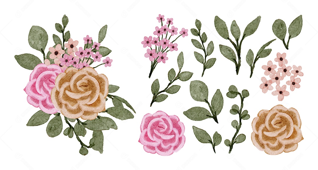 Lindas Flores de Buquê para Decoração Vetores EPS Editável