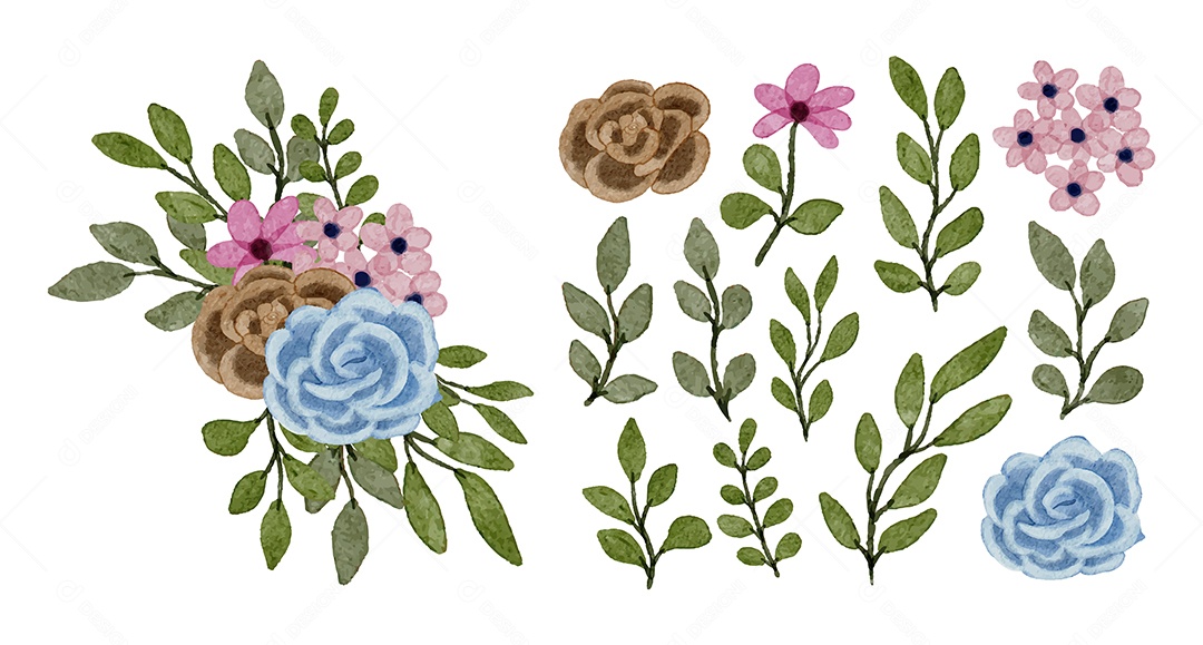 Lindas Flores de Buquê para Decoração Vetores EPS Editável