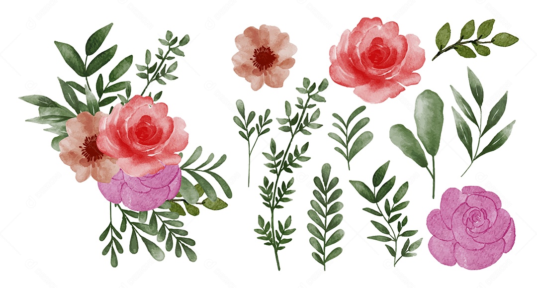 Lindas Flores de Buquê para Decoração Vetores EPS Editável