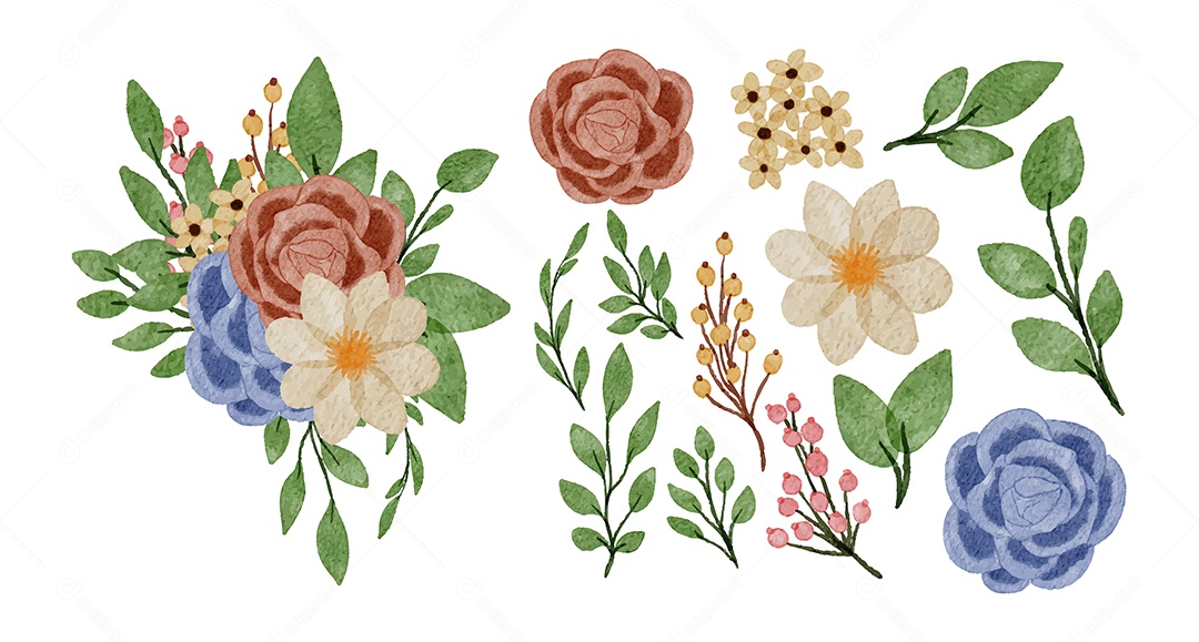 Lindas Flores de Buquê para Decoração Vetores EPS Editável