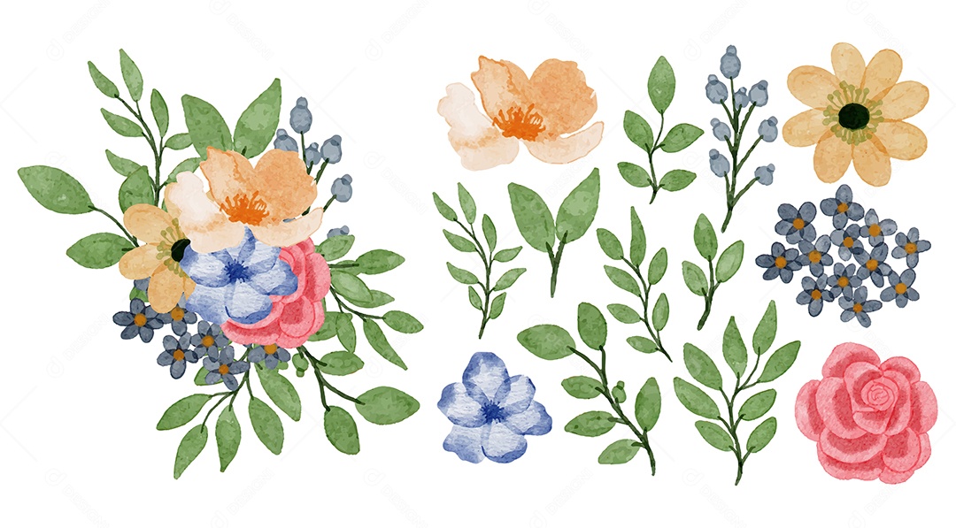 Lindas Flores de Buquê para Decoração Vetores EPS Editável