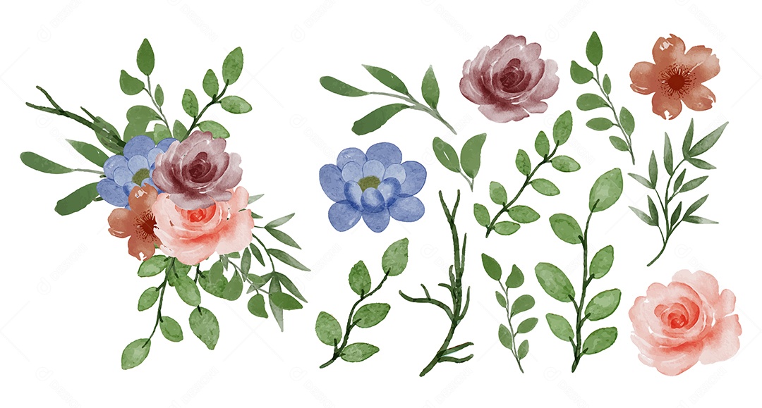 Lindas Flores de Buquê para Decoração Vetores EPS Editável