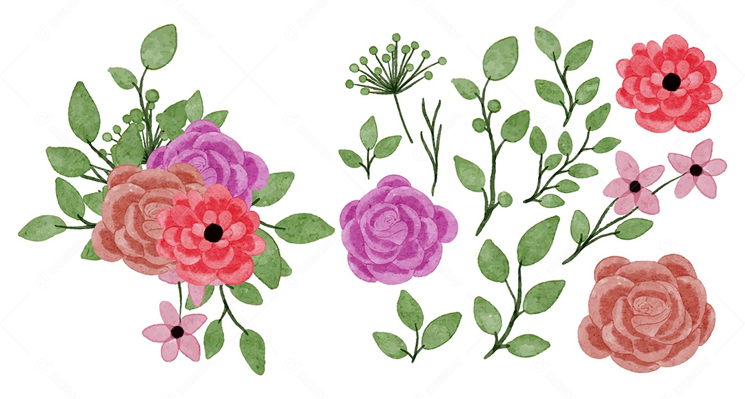 Lindas Flores de Buquê para Decoração Vetores EPS Editável