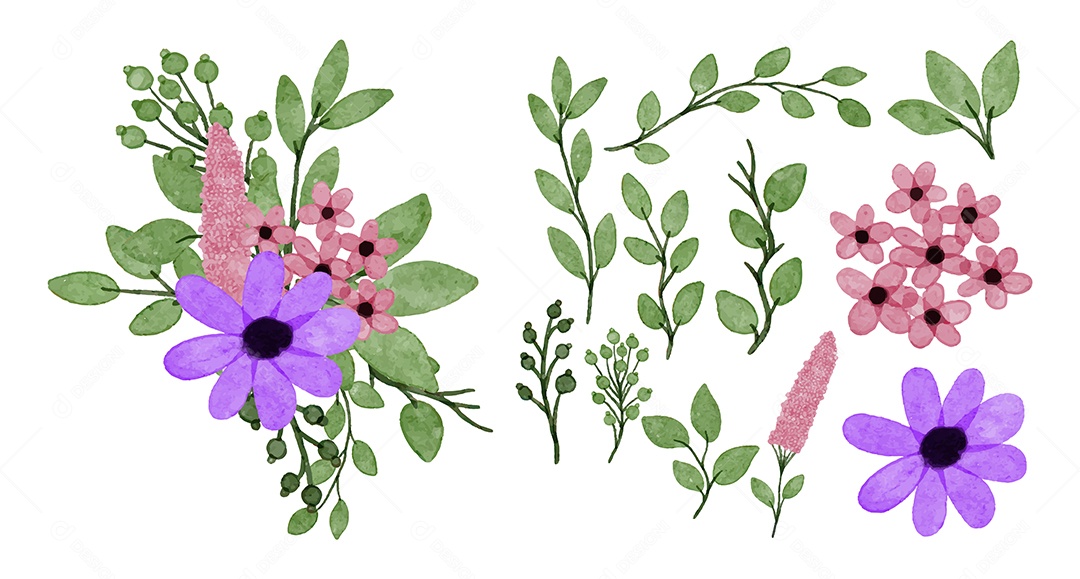 Lindas Flores de Buquê para Decoração Vetores EPS Editável