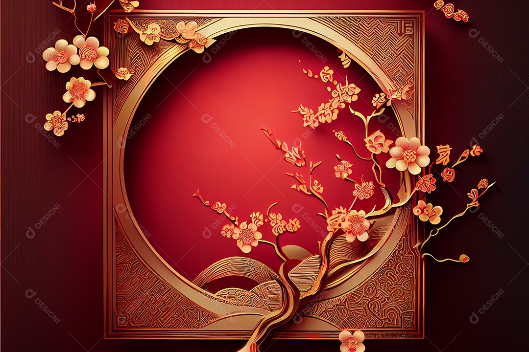 Projeto do ano novo chinês, festival da primavera, festival das lanternas ouro vermelho