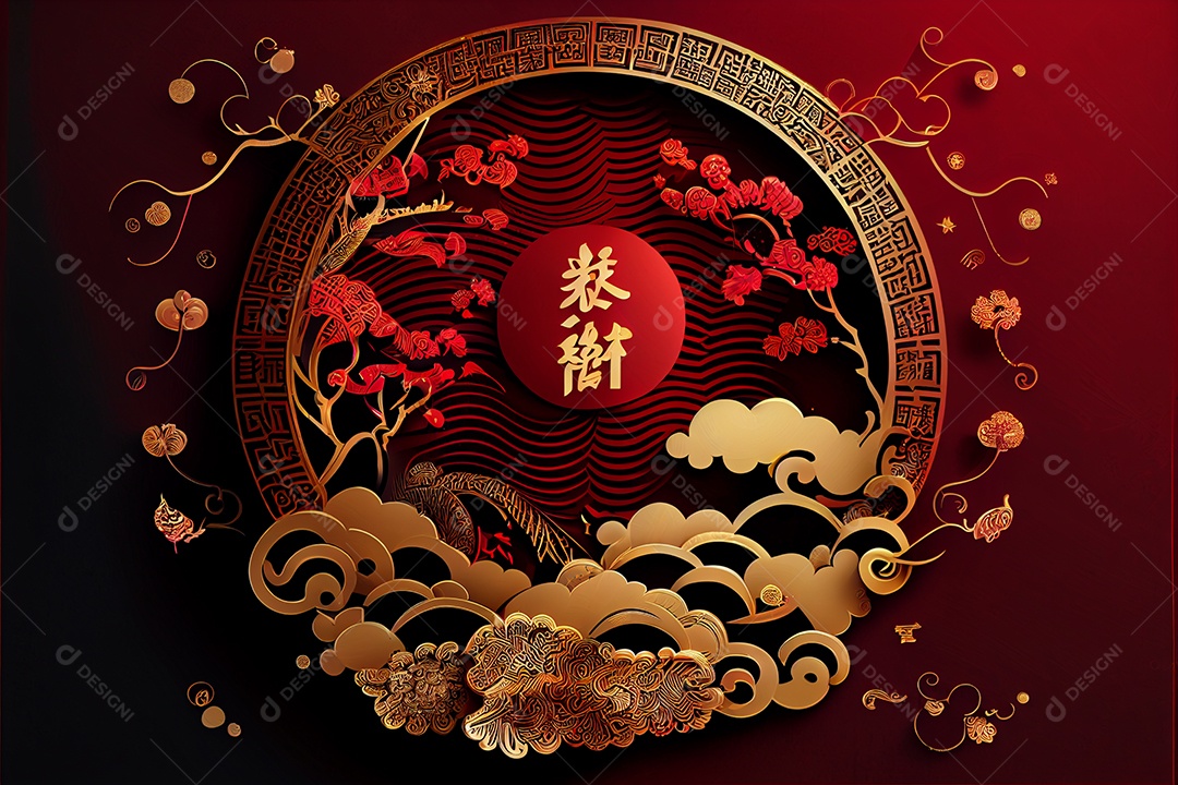 Projeto do ano novo chinês, festival da primavera, festival das lanternas ouro vermelho