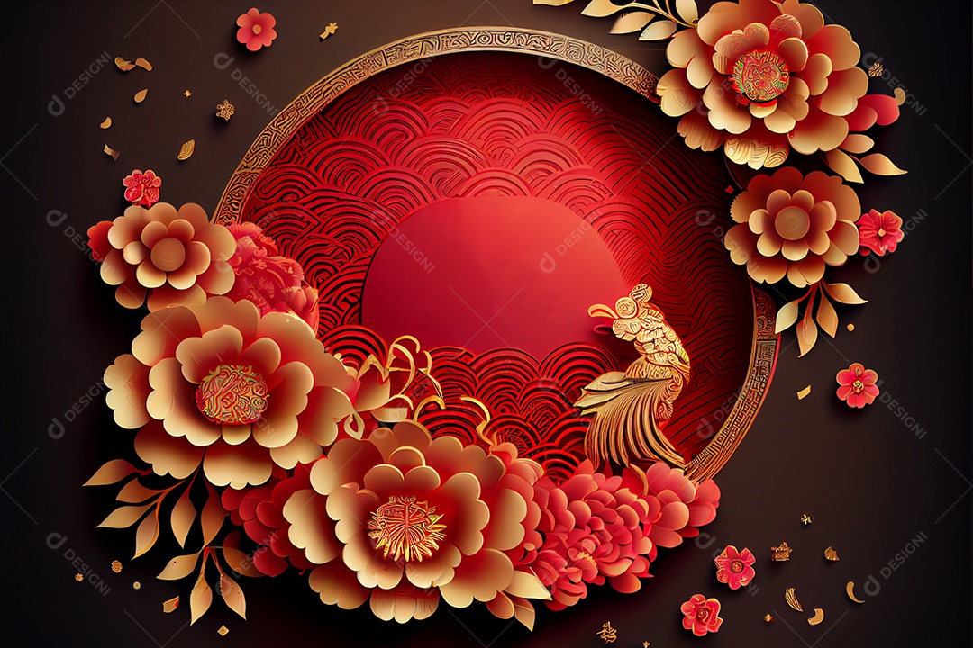 Projeto do ano novo chinês, festival da primavera, festival das lanternas ouro vermelho