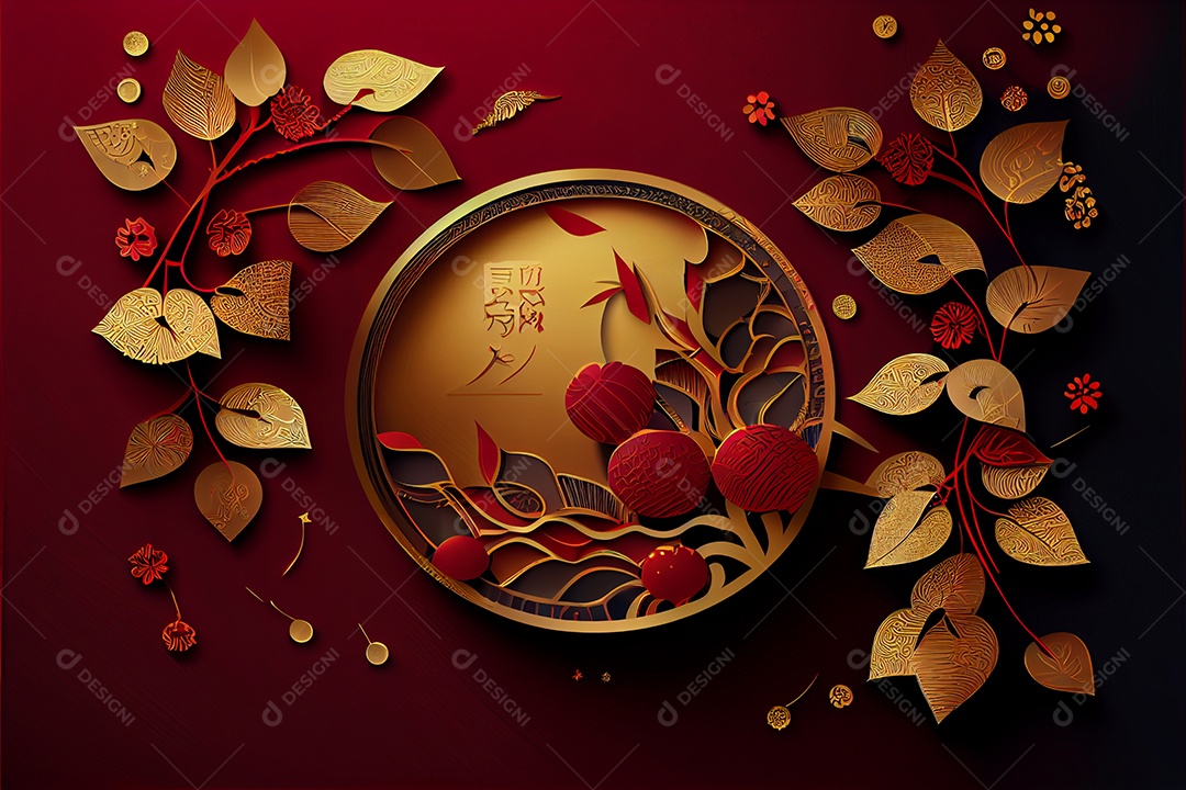 Projeto do ano novo chinês, festival da primavera, festival das lanternas ouro vermelho