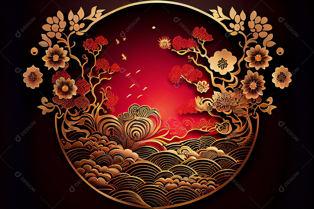 Projeto do ano novo chinês, festival da primavera, festival das lanternas ouro vermelho