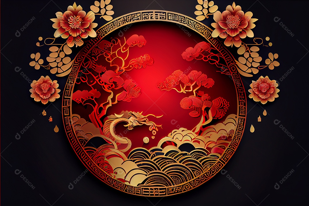 Projeto do ano novo chinês, festival da primavera, festival das lanternas ouro vermelho