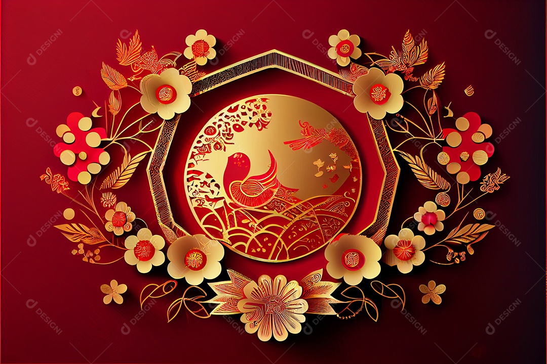 Projeto do ano novo chinês, festival da primavera, festival das lanternas ouro vermelho