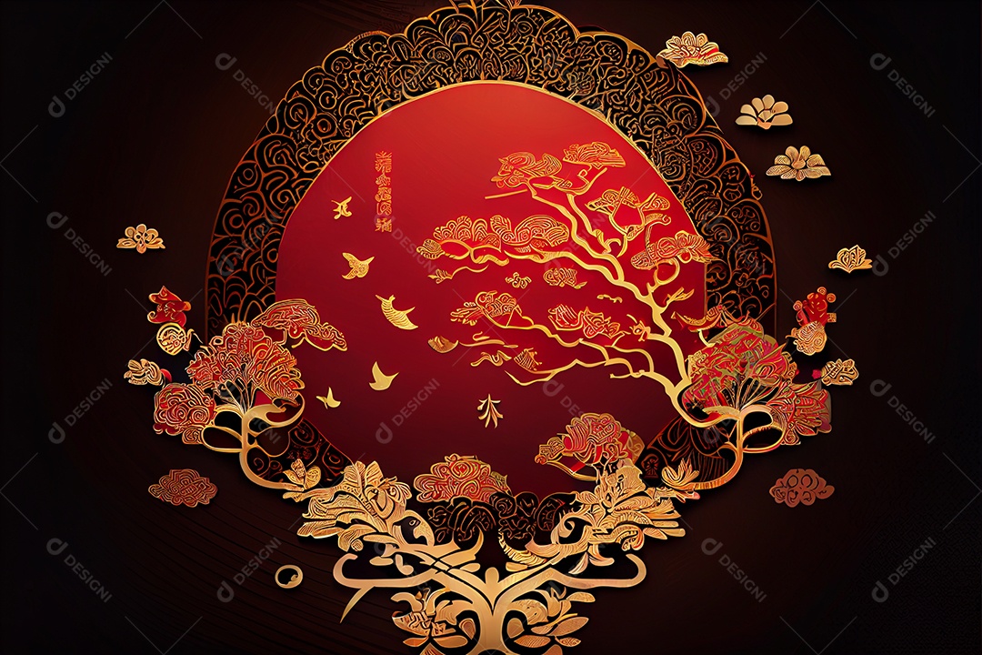 Projeto do ano novo chinês, festival da primavera, festival das lanternas ouro vermelho