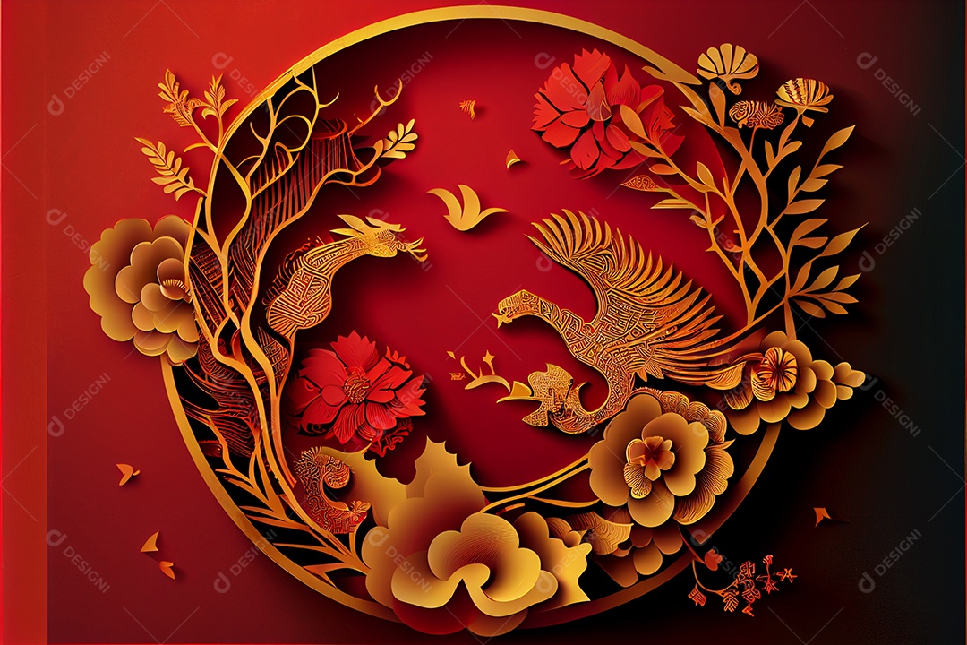 Projeto do ano novo chinês, festival da primavera, festival das lanternas ouro vermelho