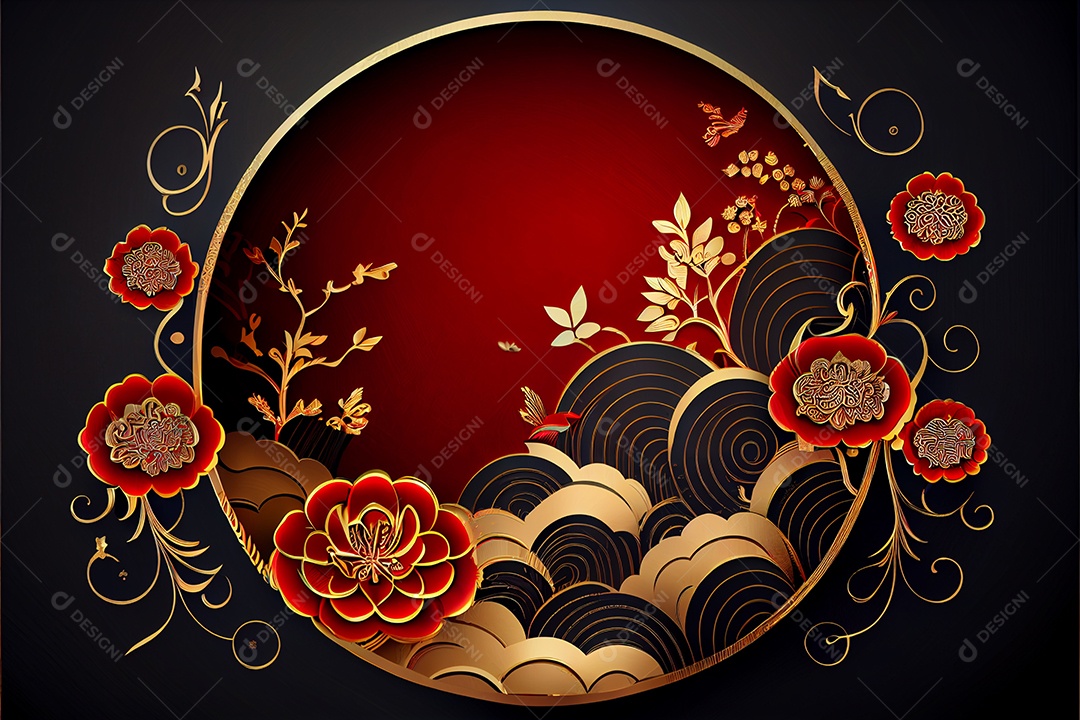 Projeto do ano novo chinês, festival da primavera, festival das lanternas ouro vermelho