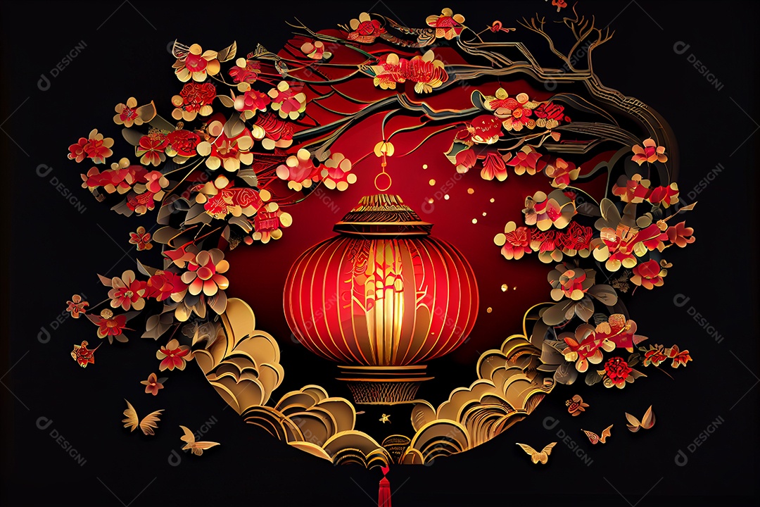 Projeto do ano novo chinês, festival da primavera, festival das lanternas ouro vermelho