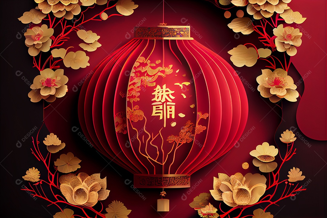 Projeto do ano novo chinês, festival da primavera, festival das lanternas ouro vermelho