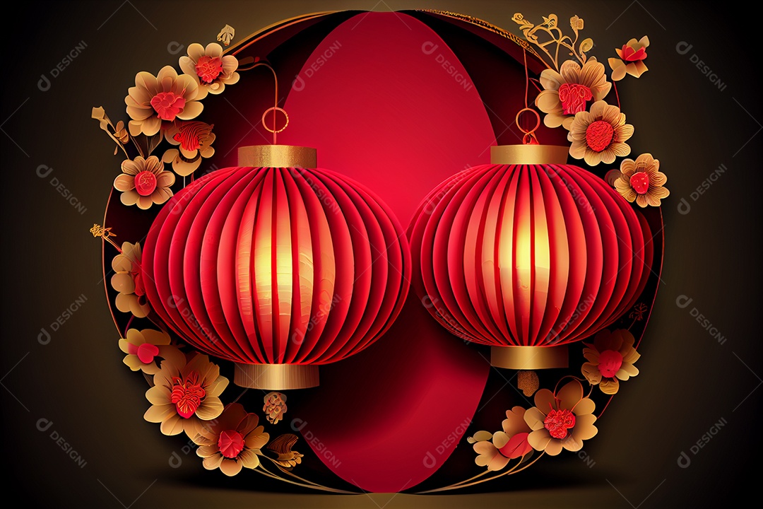 Projeto do ano novo chinês, festival da primavera, festival das lanternas ouro vermelho