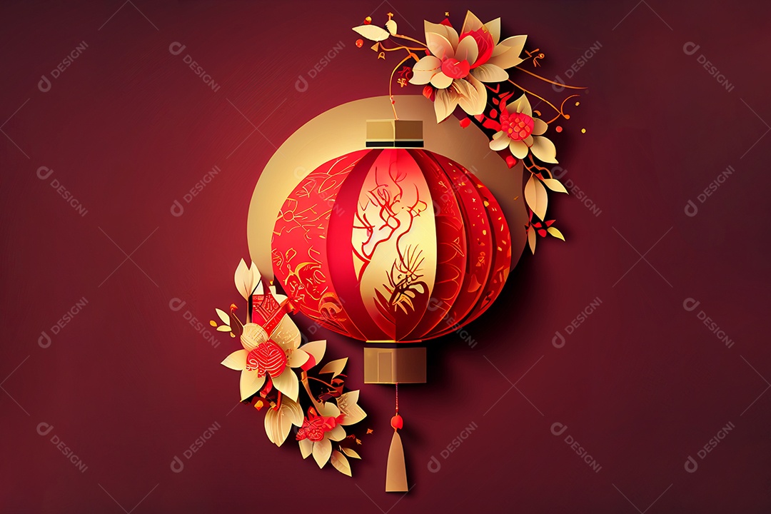 Projeto do ano novo chinês, festival da primavera, festival das lanternas ouro vermelho