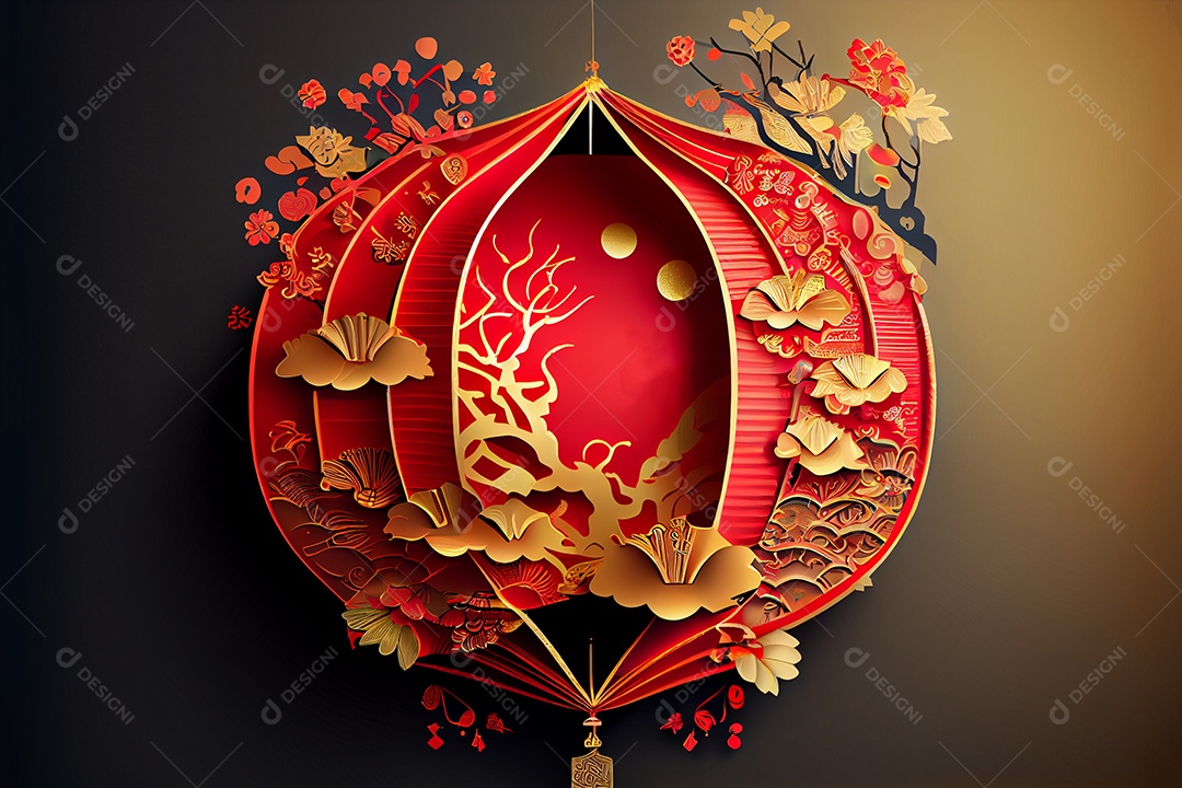 Projeto do ano novo chinês, festival da primavera, festival das lanternas ouro vermelho