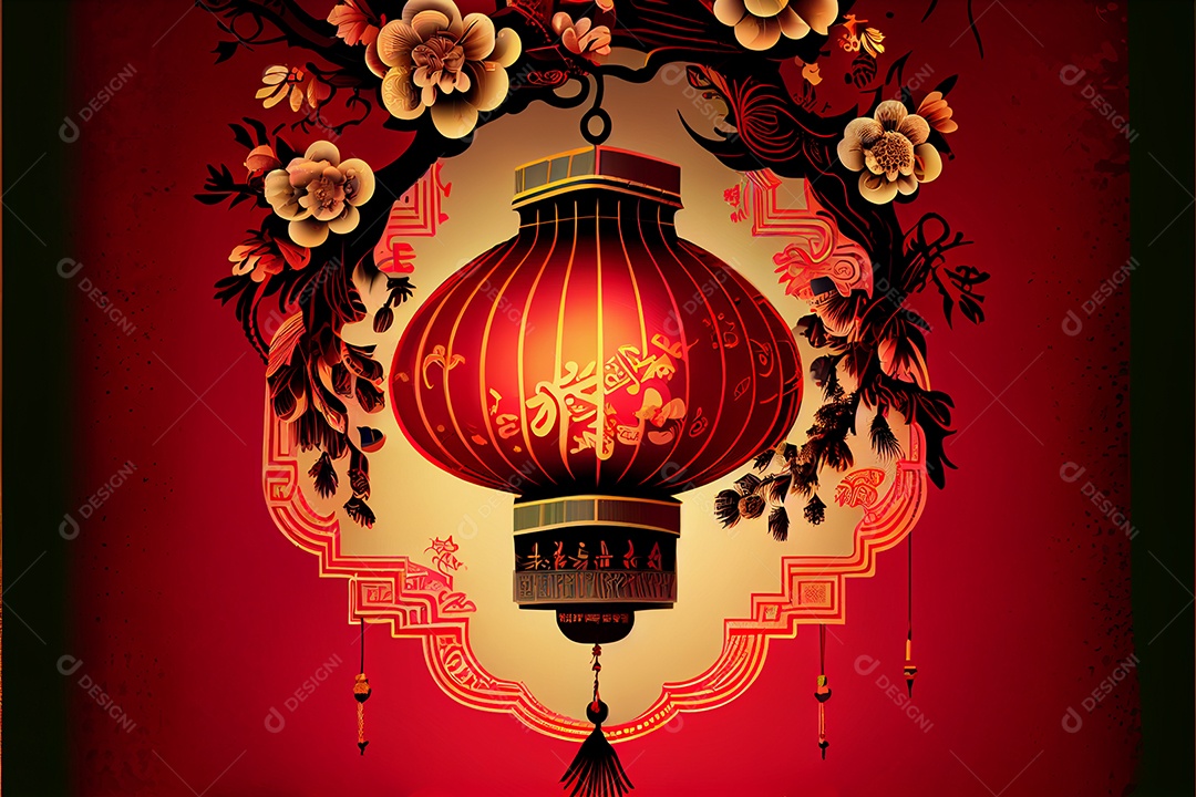 Projeto do ano novo chinês, festival da primavera, festival das lanternas ouro vermelho