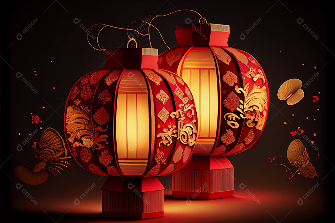 Chinese New Year Design, Spring Festival, Lantern Festival Red Gold