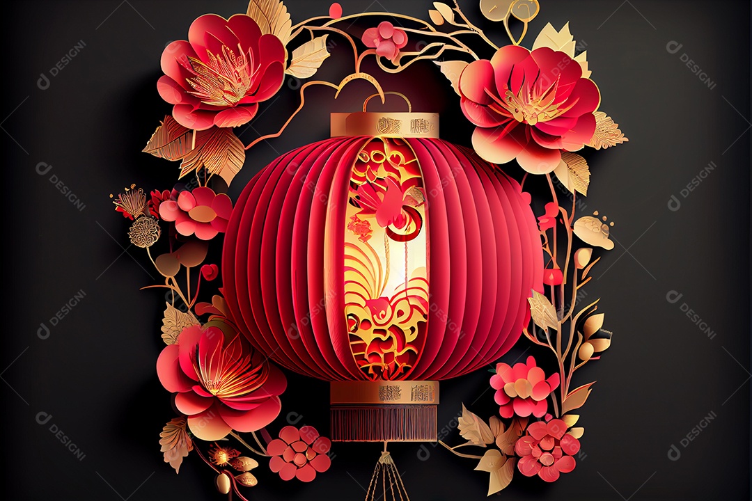 Projeto do ano novo chinês, festival da primavera, festival das lanternas ouro vermelho