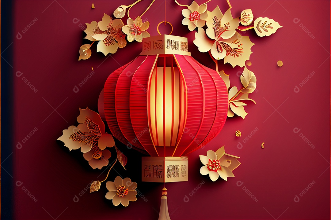 Projeto do ano novo chinês, festival da primavera, festival das lanternas ouro vermelho