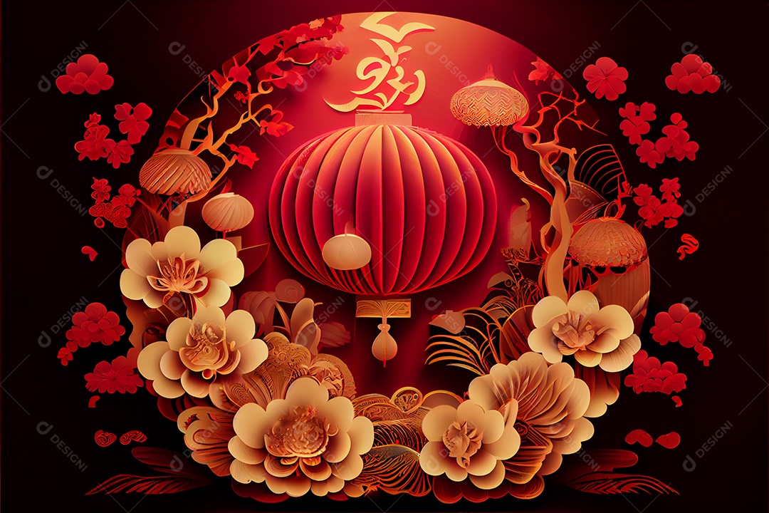 Projeto do ano novo chinês, festival da primavera, festival das lanternas ouro vermelho