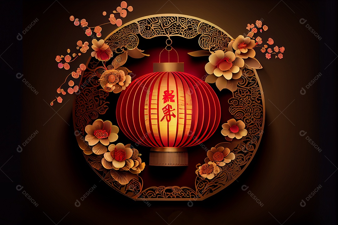 Projeto do ano novo chinês, festival da primavera, festival das lanternas ouro vermelho