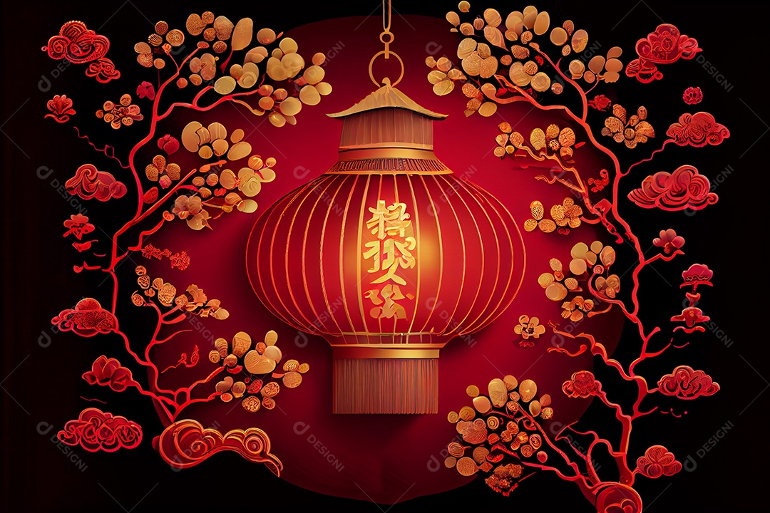 Projeto do ano novo chinês, festival da primavera, festival das lanternas ouro vermelho