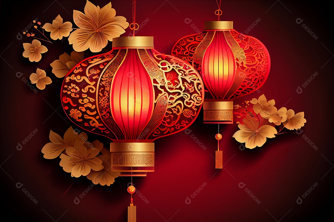 Projeto do ano novo chinês, festival da primavera, festival das lanternas ouro vermelho