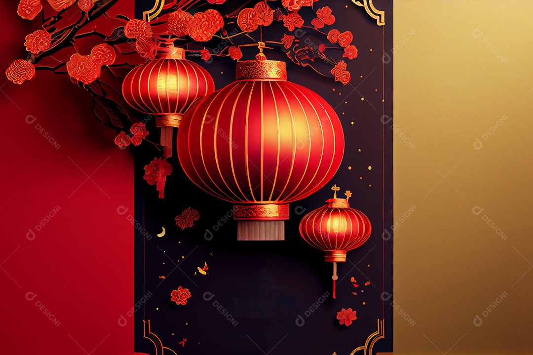 Projeto do ano novo chinês, festival da primavera, festival das lanternas ouro vermelho