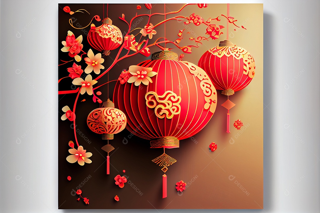 Projeto do ano novo chinês, festival da primavera, festival das lanternas ouro vermelho