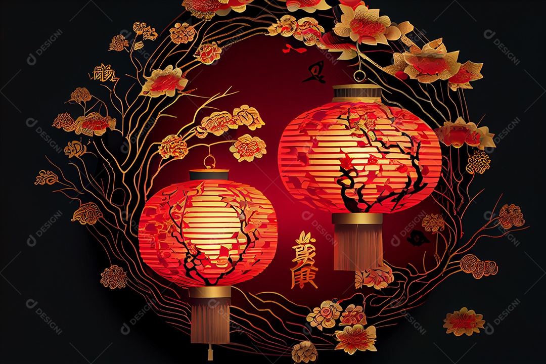 Projeto do ano novo chinês, festival da primavera, festival das lanternas ouro vermelho