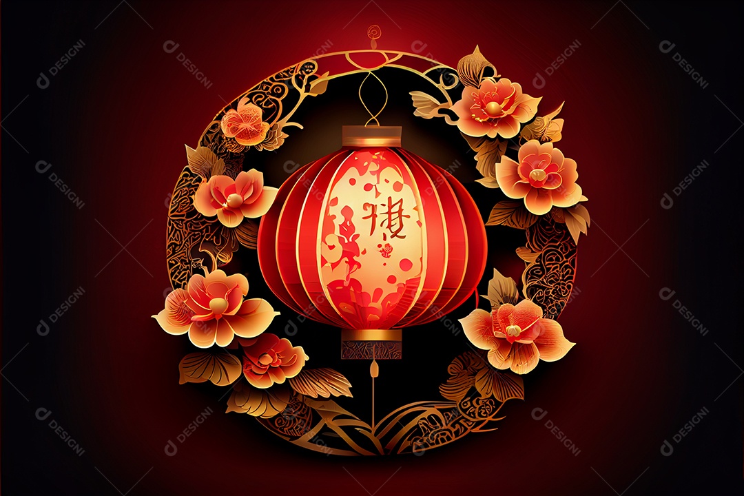 Projeto do ano novo chinês, festival da primavera, festival das lanternas ouro vermelho