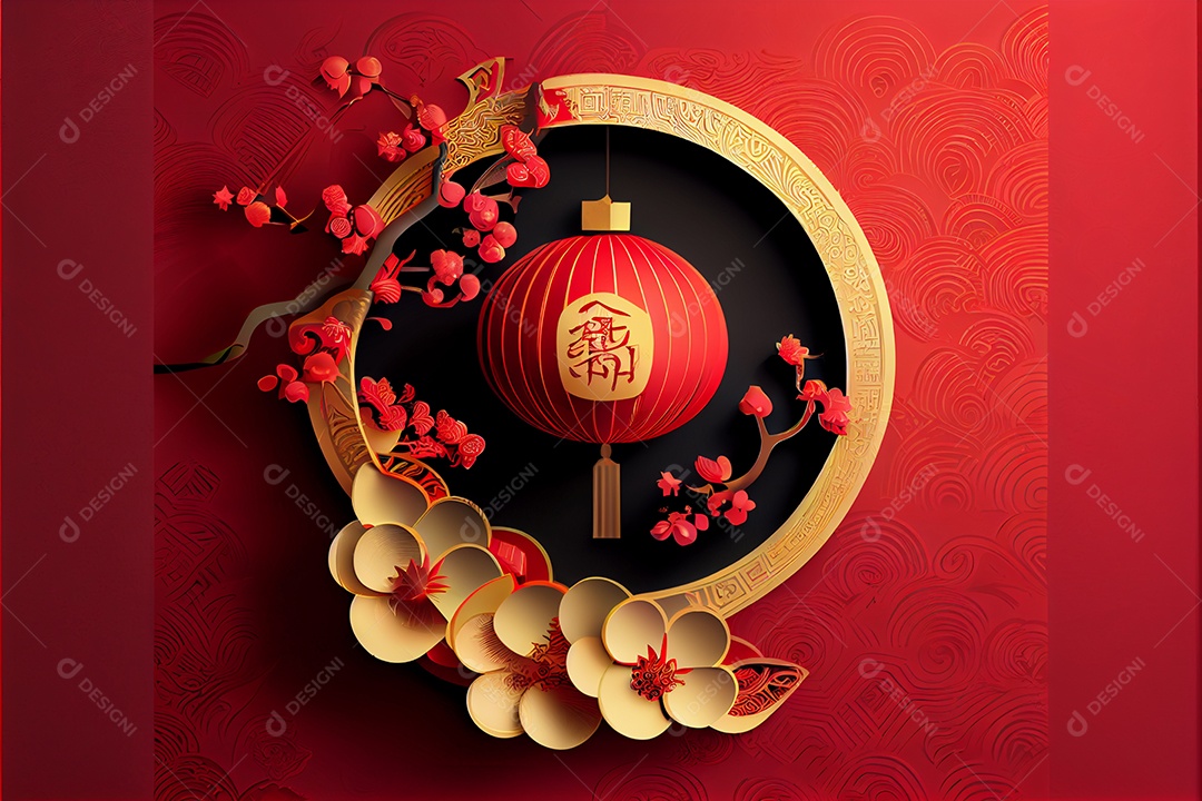 Projeto do ano novo chinês, festival da primavera, festival das lanternas ouro vermelho