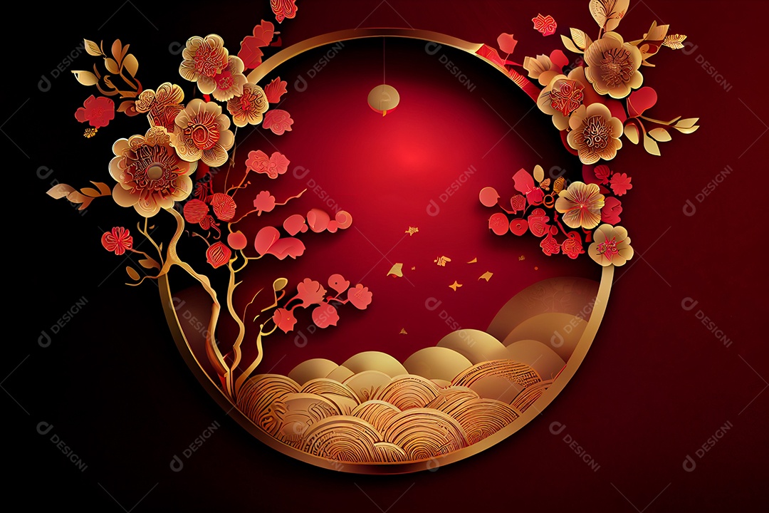 Projeto do ano novo chinês, festival da primavera, festival das lanternas ouro vermelho