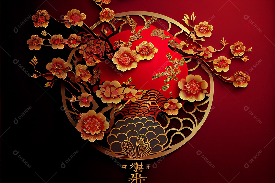 Projeto do ano novo chinês, festival da primavera, festival das lanternas ouro vermelho