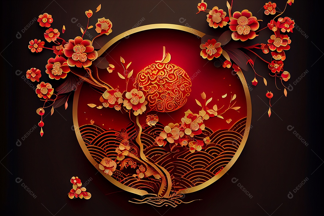 Projeto do ano novo chinês, festival da primavera, festival das lanternas ouro vermelho