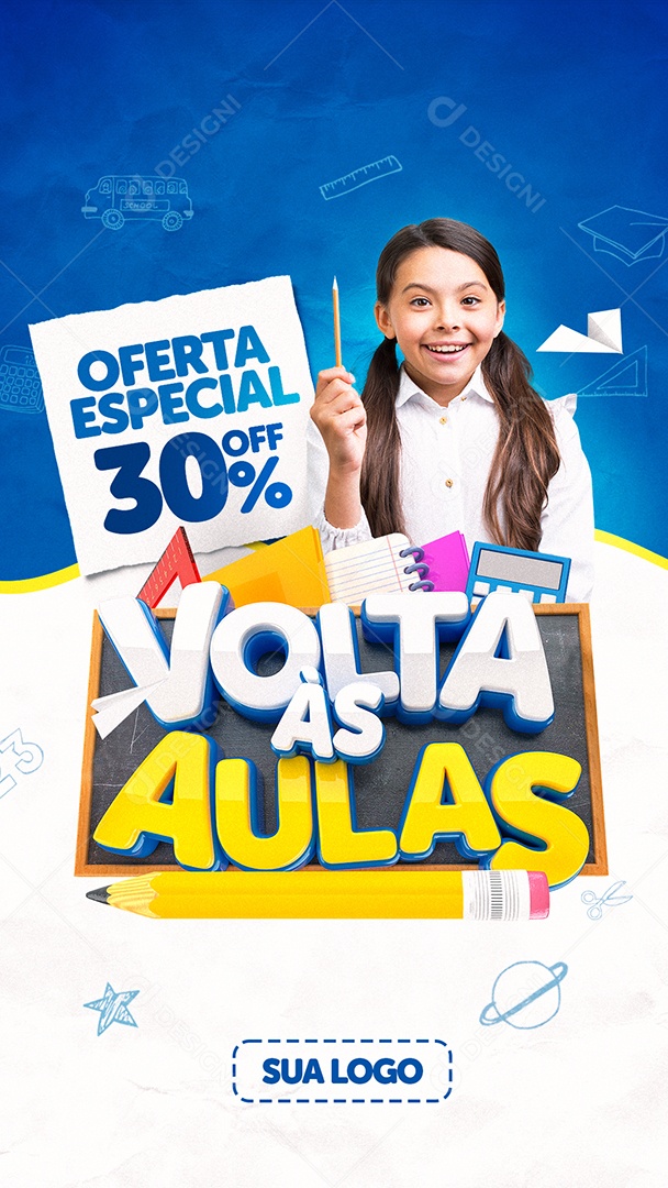 Story Volta às Aulas Oferta Especial 30% Off Social Media PSD Editável