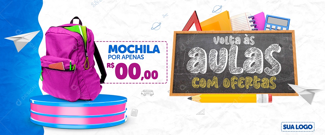 Banner Volta às Aulas Com Ofertas Venha Conferir Social Media PSD Editável