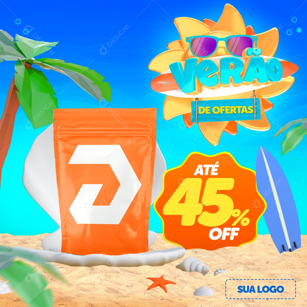 Verão de Ofertas Até 45% Off Venha Conferir Social Media PSD Editável