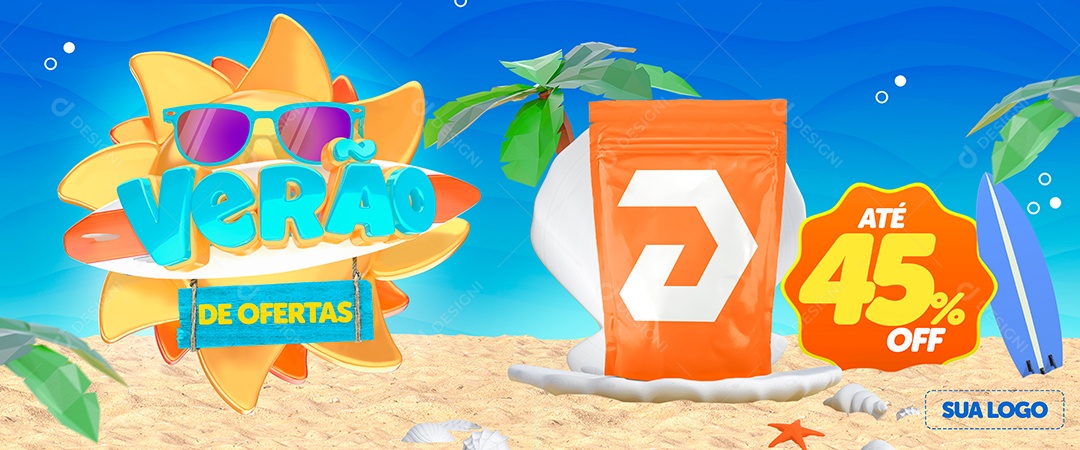 Banner Verão de Ofertas Até 45% Off Venha Conferir Social Media PSD Editável
