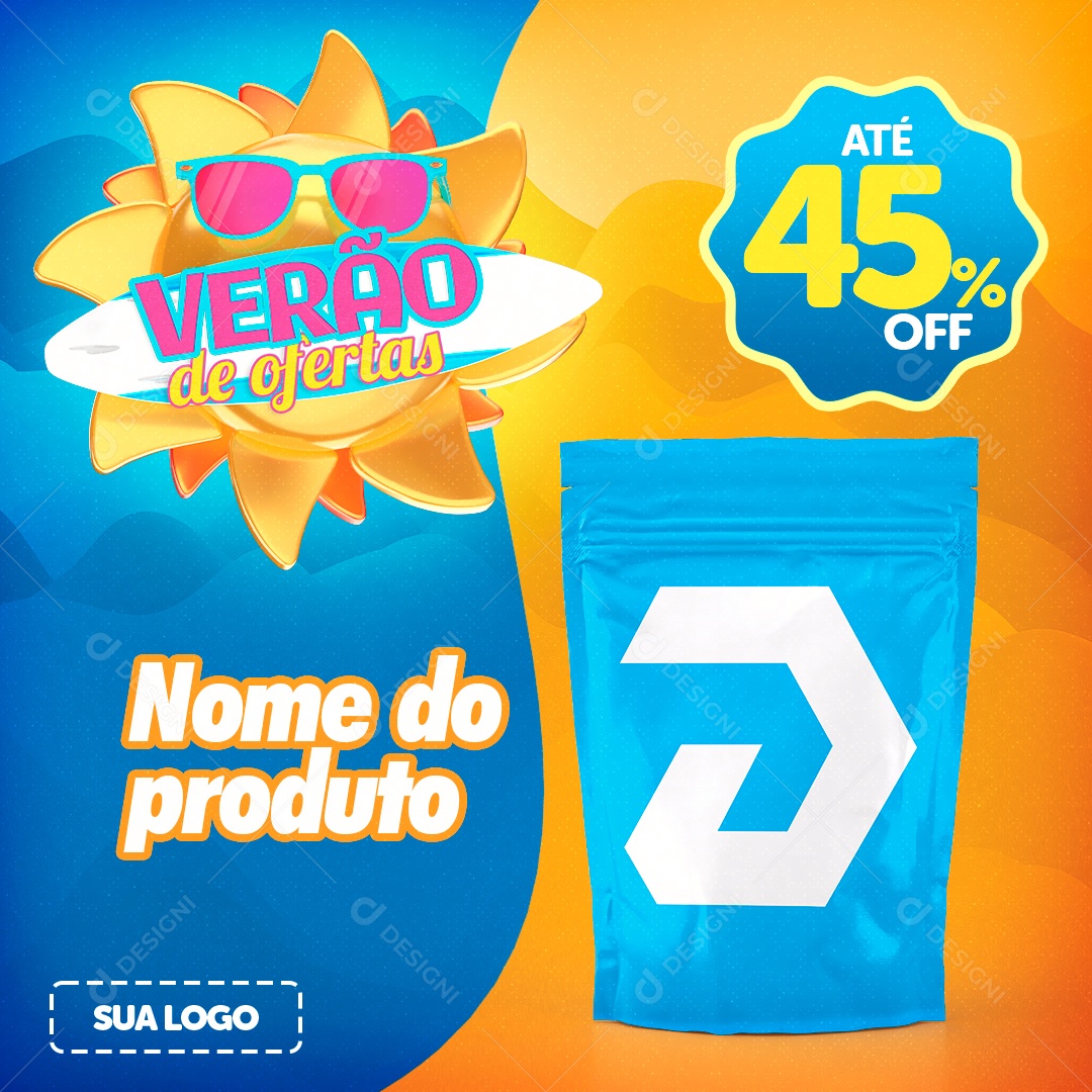 Verão de Ofertas Até 45% Off Venha Conferir Social Media PSD Editável